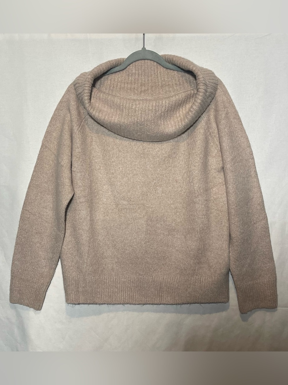 Women's Taupe Cowl Neck Sweater - Soft Oversized Turtleneck Pullover